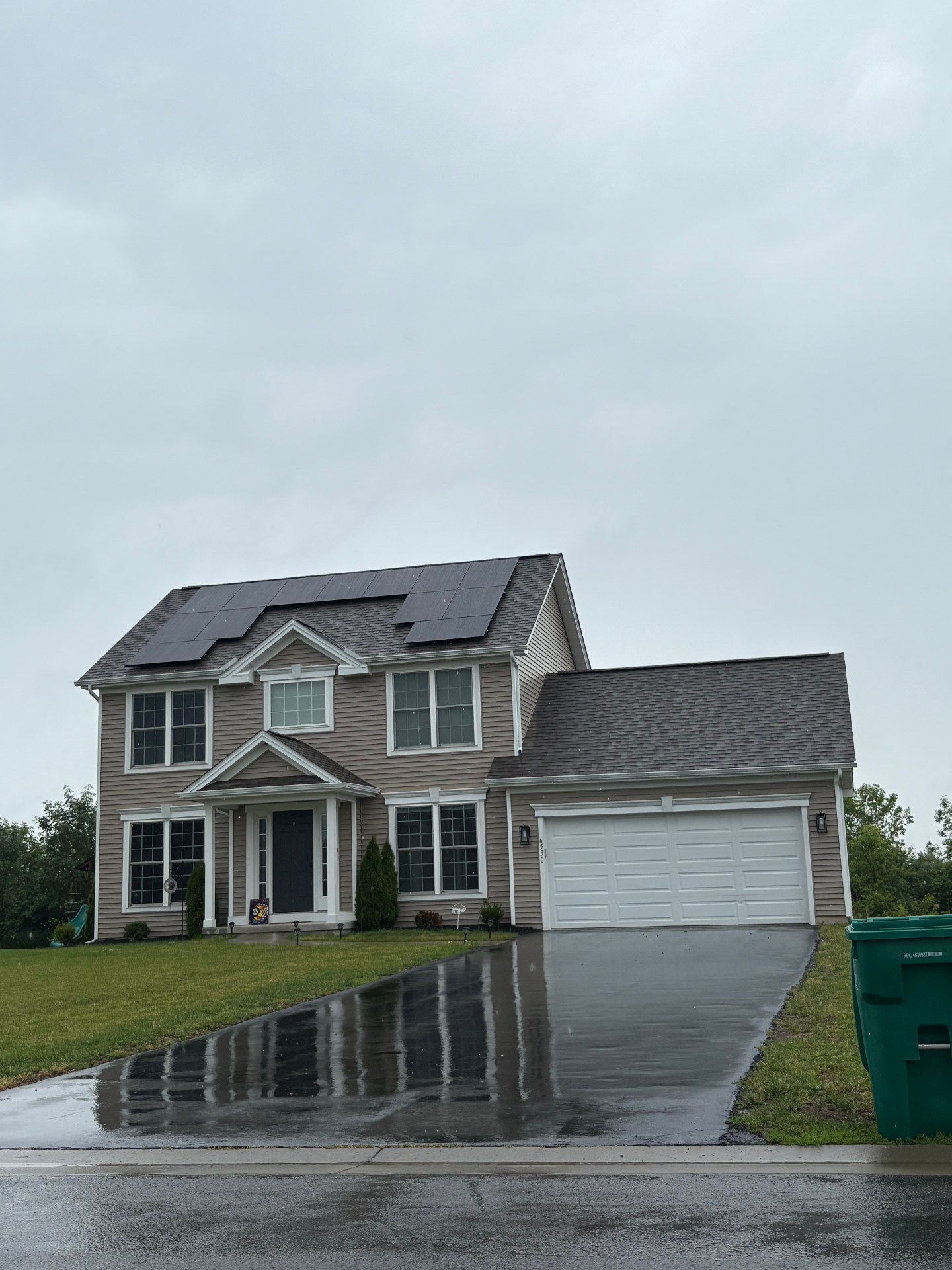 Two-story home with south-facing solar panels