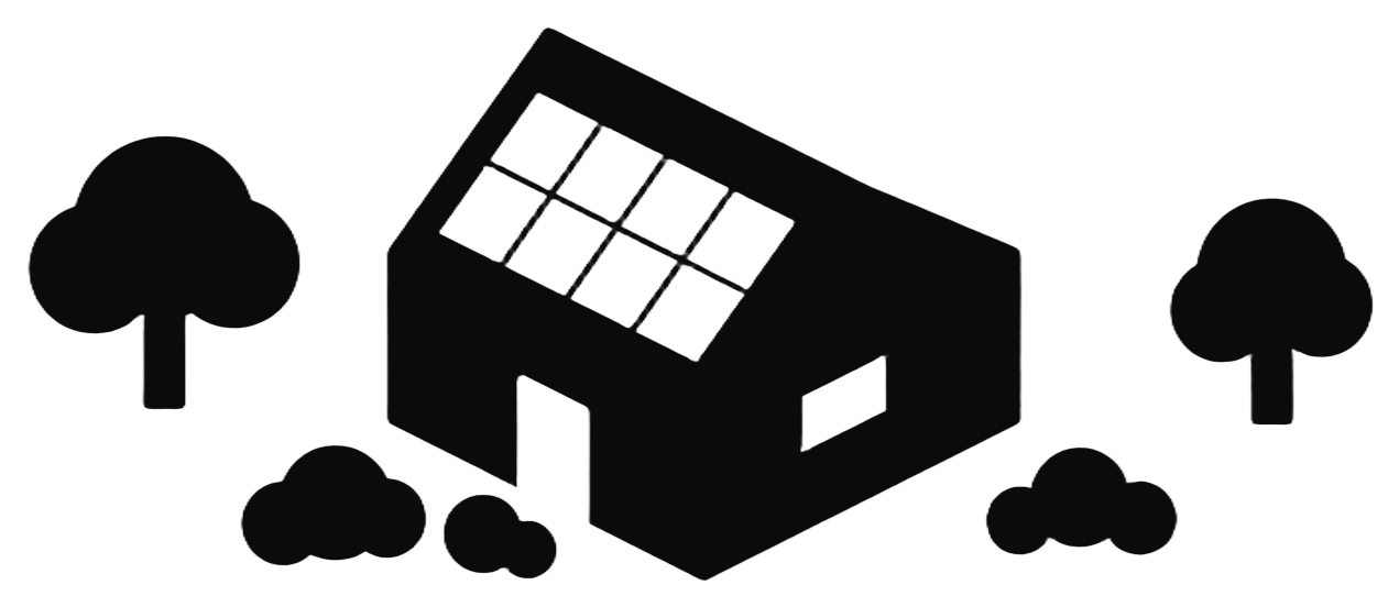 Isometric illustration of a house with rooftop solar panels and trees