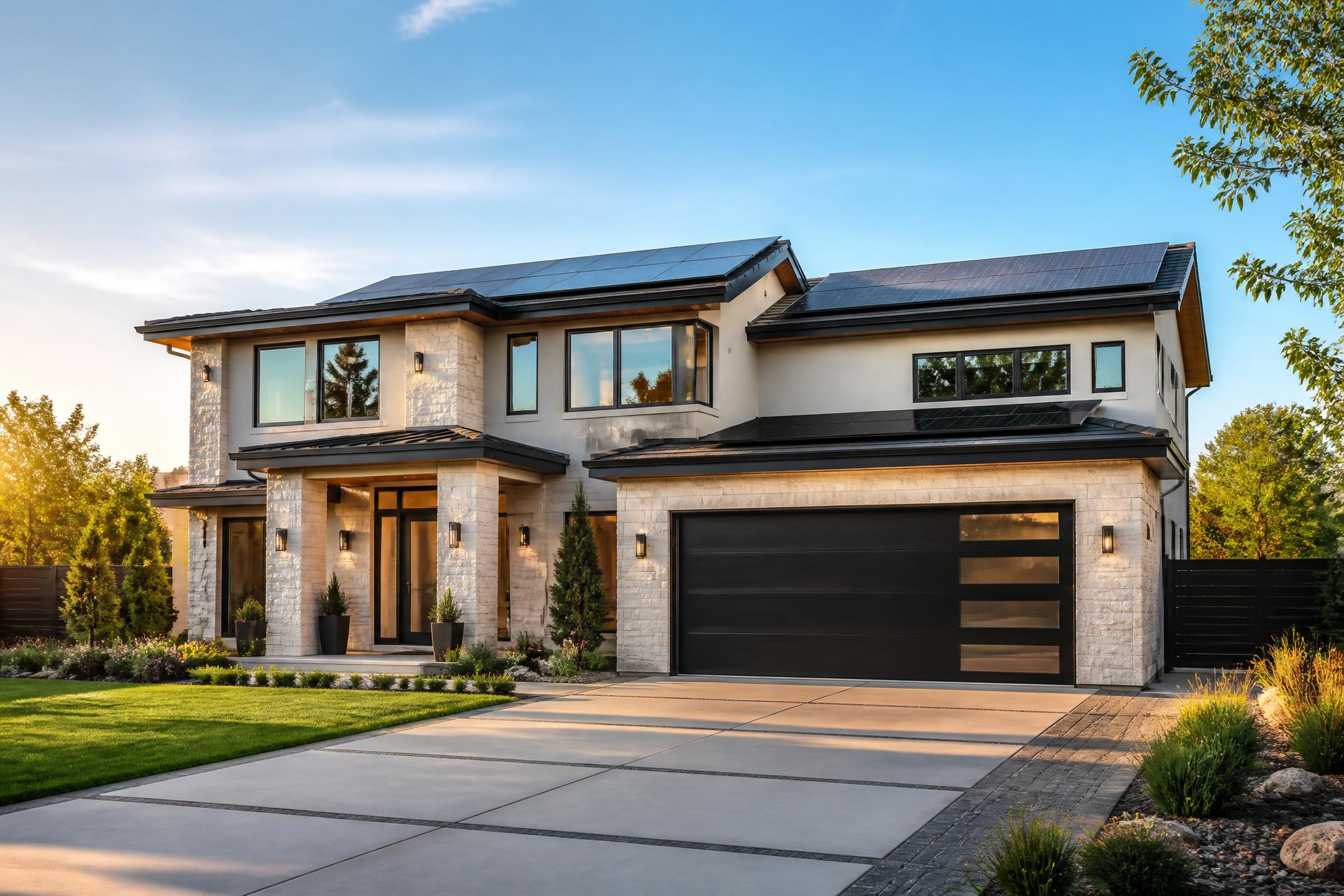 Modern home with rooftop solar installation